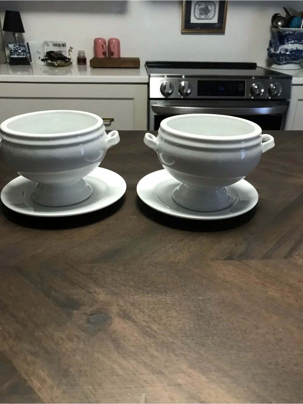 Crate & Barrel French Onion Soup Tureens with Saucers Set of Two